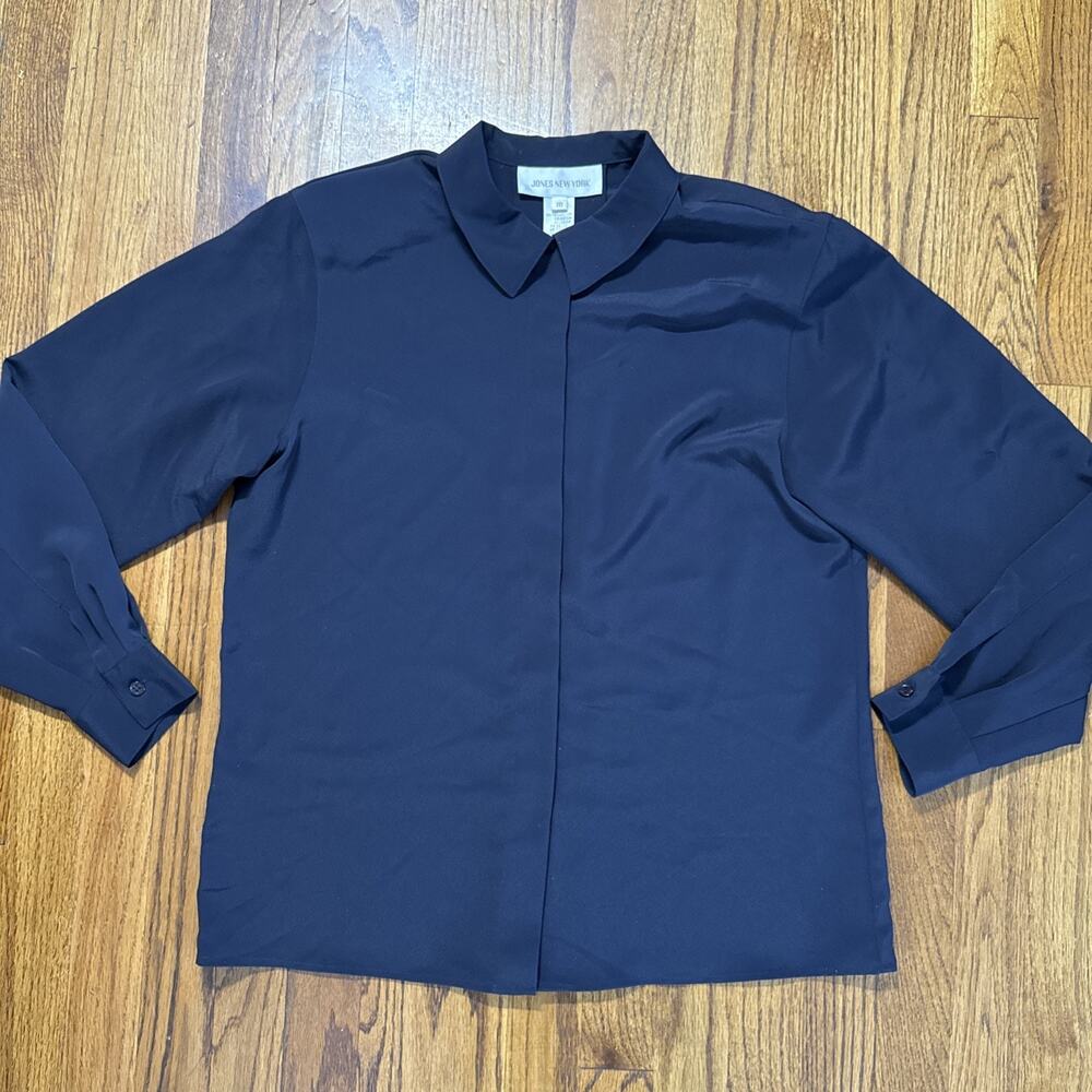 JONES NEW YORK Royal Blue Long Sleeve Concealed Button Down Shirt Blouse 10 C18